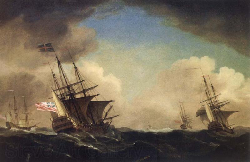 Monamy, Peter A squadron of English ships beating to windward in a gale France oil painting art